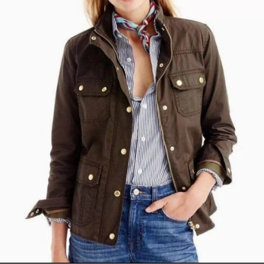 J. Crew Womens The Downtown Field Military Jacket Waxed Cotton.  Size Small 0005